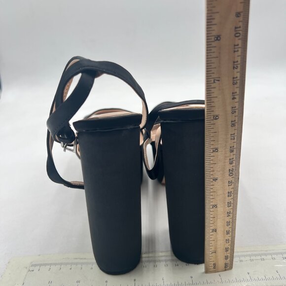 FSJ Black Platform Ankle Strap Sandals Peep Open Toe Chunky High Heels Shoes - Picture 5 of 8